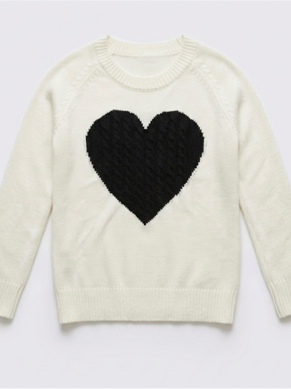 Cream Heart-Front Crewneck Sweater - Black Heart